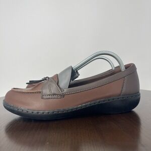 Clarks Ashland Bubble Loafer Shoes Women's 8M Brown Leather Comfort Wedge